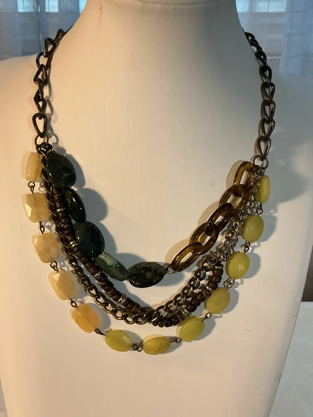J. Crew Vintage Mixed Media Multi-strand Brass Tone Necklace